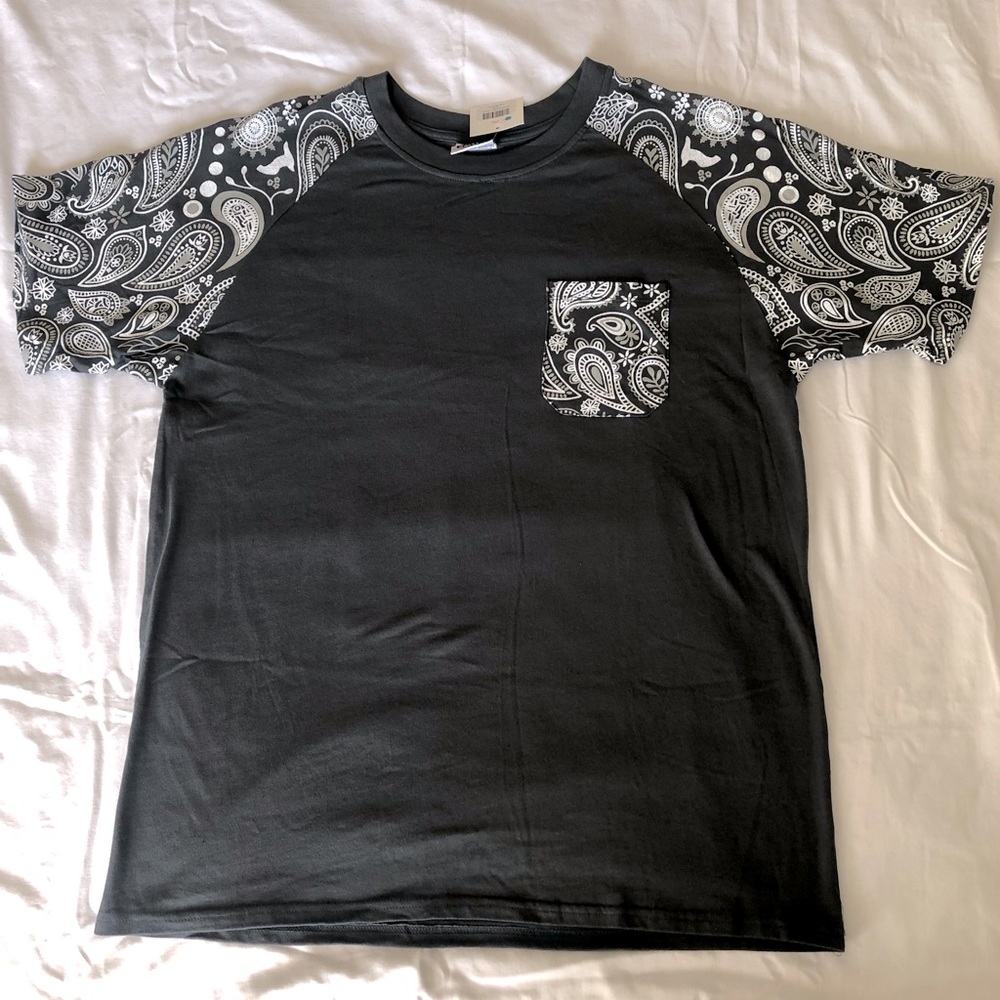 Dark Gray Paisley Printed Sleeves T-Shirt